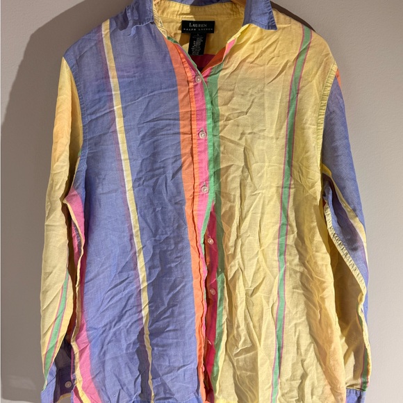 Ralph Lauren Tops - RALPH LAUREN 1990s Vintage Spring Sorbet Hues Striped Cotton Shirt Size Large